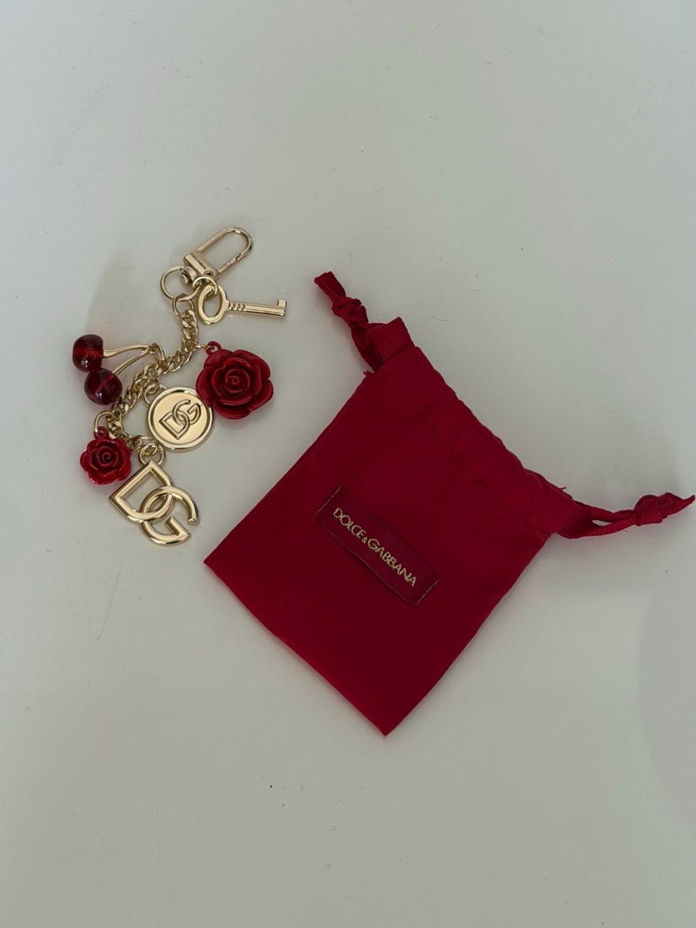 Dolce & Gabbana Gold-Tone Logo & Red Rose Charm